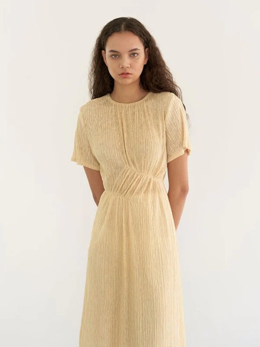 Yellow Cotton Knit Dress with Short Sleeves