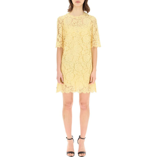 Yellow Lace Tunic Dress with Short Sleeves