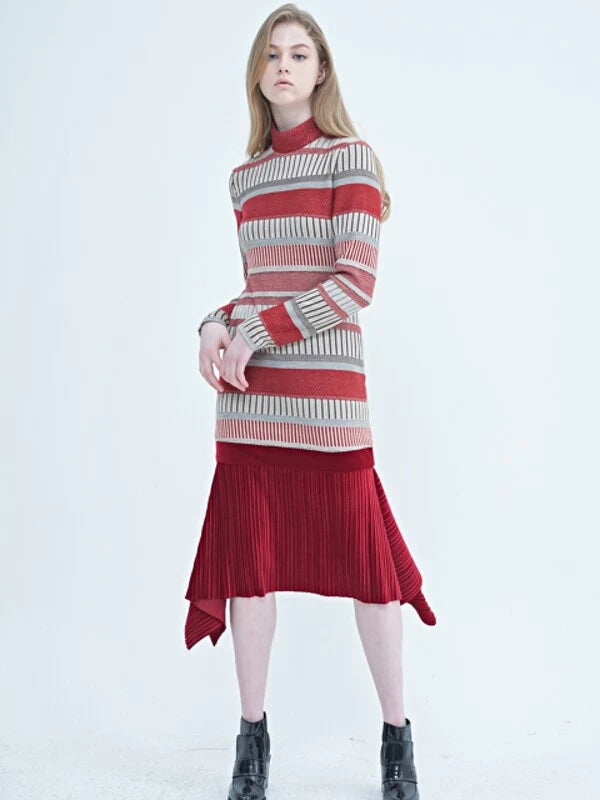Red Knit Knit Dress with Long Sleeves