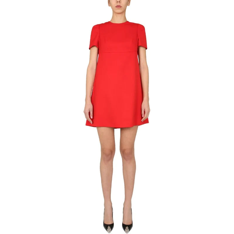 Red Synthetic / Polyester Off the Shoulder Dress with Short Sleeves