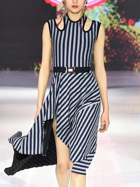 Navy Synthetic / Polyester Halterneck Dress with Sleeveless