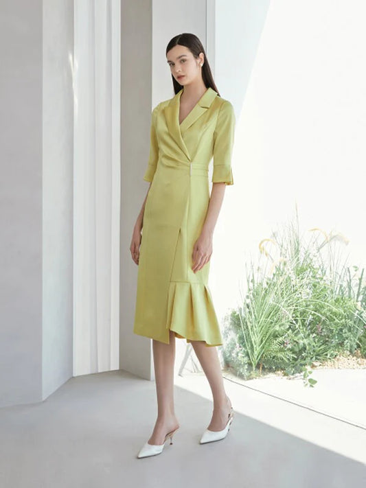 Yellow Synthetic / Polyester Dress with 3/4 Sleeve